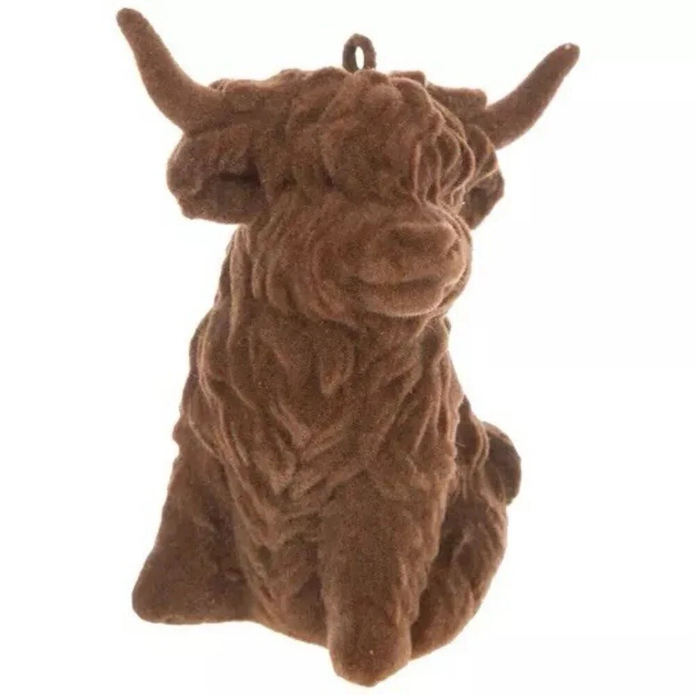 Highland Cow Merry Christmas 4pc Bundle (Stocking, Flag, 2 Tree Ornaments) New